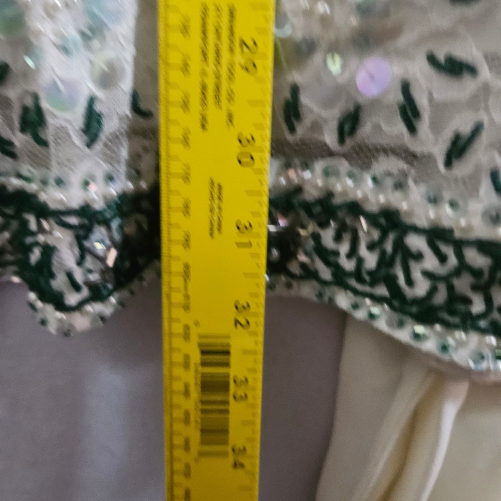 Vintage 60s Colt Orient Beaded Lace Tunic and Pleated Maxi Skirt Set Cream Green - Picture 6 of 13